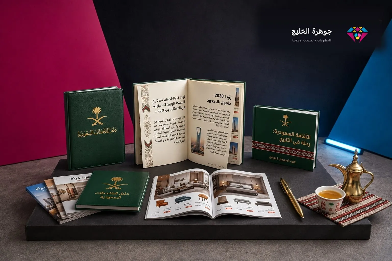 كتالوجات وملفات تعريفية بغلاف أخضر