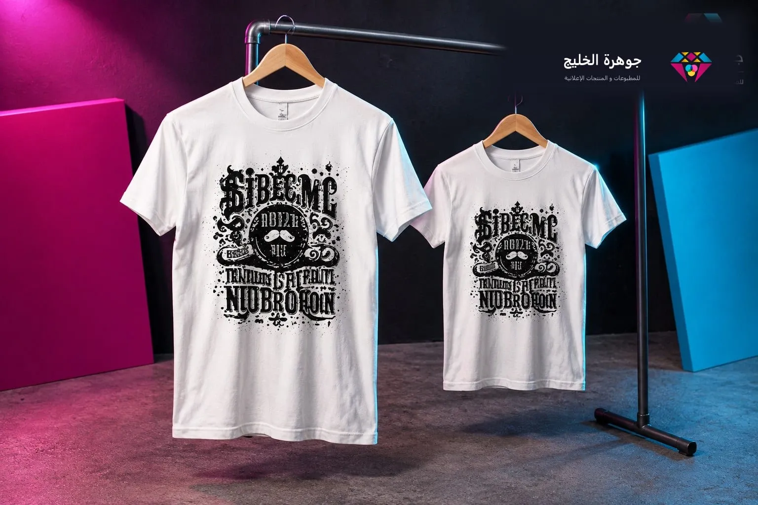 تيشيرتان أبيضان مطبوعان بتصميم واحد بمقاسين